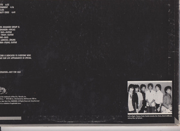 David Johansen Group : The David Johansen Group Live (LP, Album, Promo)