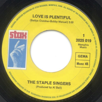 The Staple Singers : Love Is Plentiful (7", Mono)