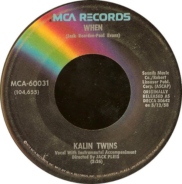 Kalin Twins : Three O'Clock Thrill / When (7", RE)