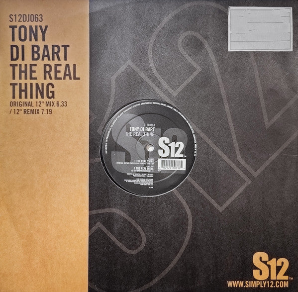 Tony Di Bart : The Real Thing (12", RE, RP)