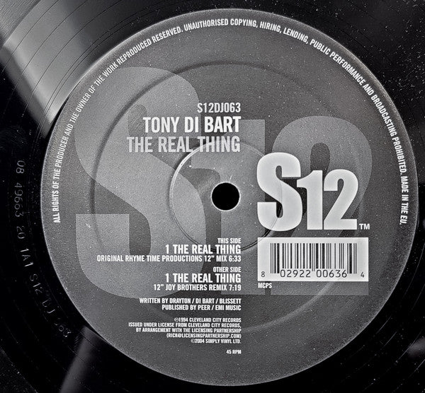 Tony Di Bart : The Real Thing (12", RE, RP)