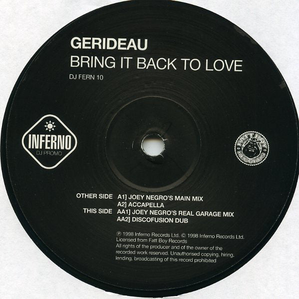 Gerideau : Bring It Back To Love (2x12", Single, Promo)