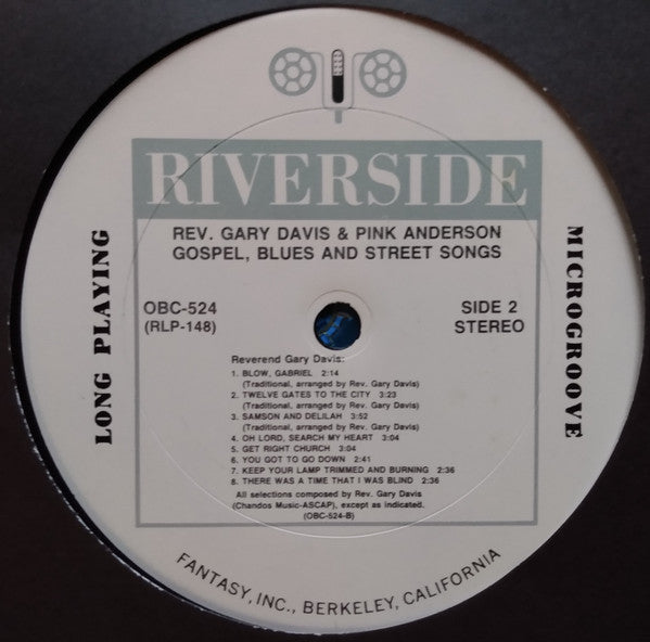 Rev. Gary Davis And Pink Anderson : Gospel, Blues And Street Songs (LP, Album, RE, RM)