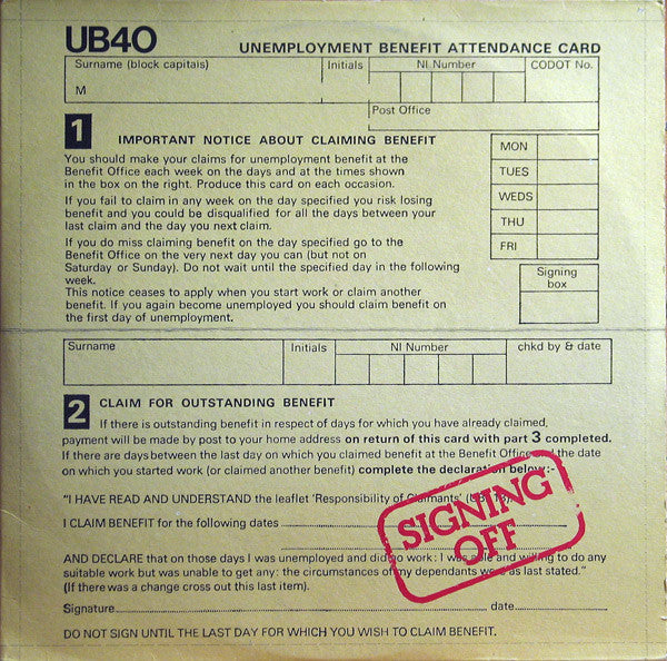 UB40 : Signing Off (LP, Album + 12")