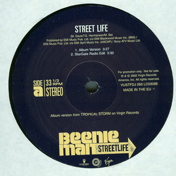 Beenie Man : Street Life (12", Single, Promo)