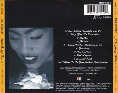Miki Howard : Miki Sings Billie (A Tribute To Billie Holiday) (CD, Album)