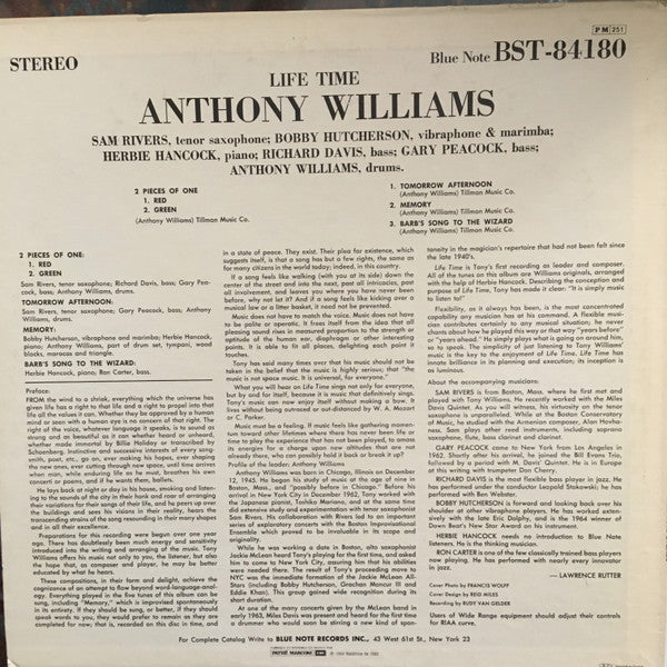 Anthony Williams : Life Time (LP, Album, RE)
