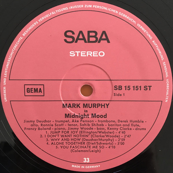 Mark Murphy : Midnight Mood (LP, Album)