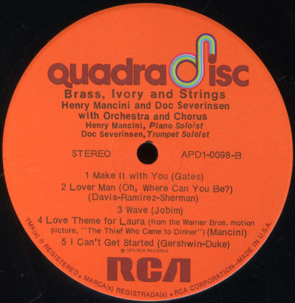 Henry Mancini And Doc Severinsen : Brass, Ivory & Strings (LP, Album, Quad)