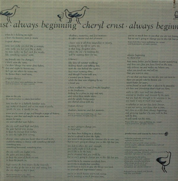 Cheryl Ernst : Always Beginning (LP, Album, Mon)