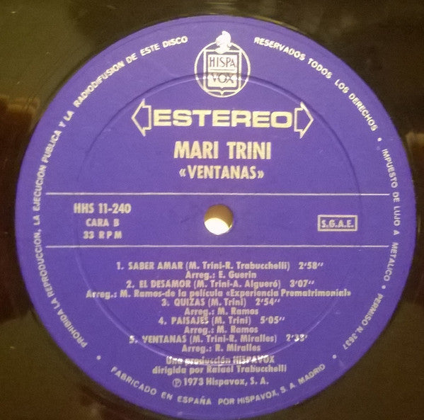 Mari Trini : Ventanas (LP, Album, Die)
