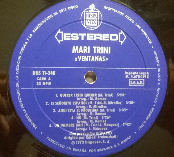 Mari Trini : Ventanas (LP, Album, Die)