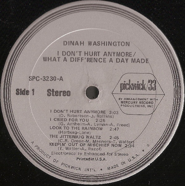 Dinah Washington : I Don't Hurt Anymore (LP, Comp, RE)
