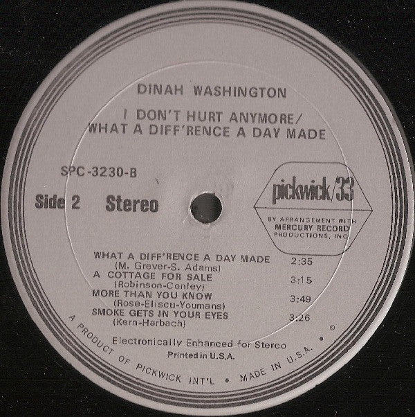 Dinah Washington : I Don't Hurt Anymore (LP, Comp, RE)
