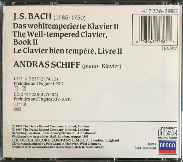 J.S. Bach*, Andras Schiff* : Das Wohltemperierte Klavier II = The Well-Tempered Clavier, Book II (2xCD)