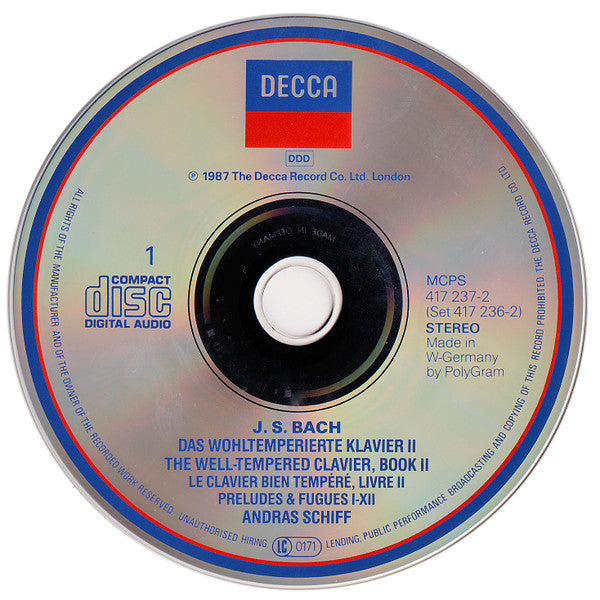 J.S. Bach*, Andras Schiff* : Das Wohltemperierte Klavier II = The Well-Tempered Clavier, Book II (2xCD)