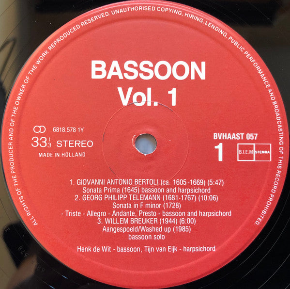 Henk de Wit / Tijn van Eijk (2) / Hens Otter : Bassoon Vol. 1 (LP, Album)