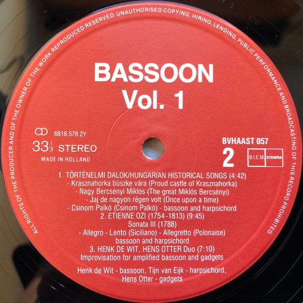 Henk de Wit / Tijn van Eijk (2) / Hens Otter : Bassoon Vol. 1 (LP, Album)