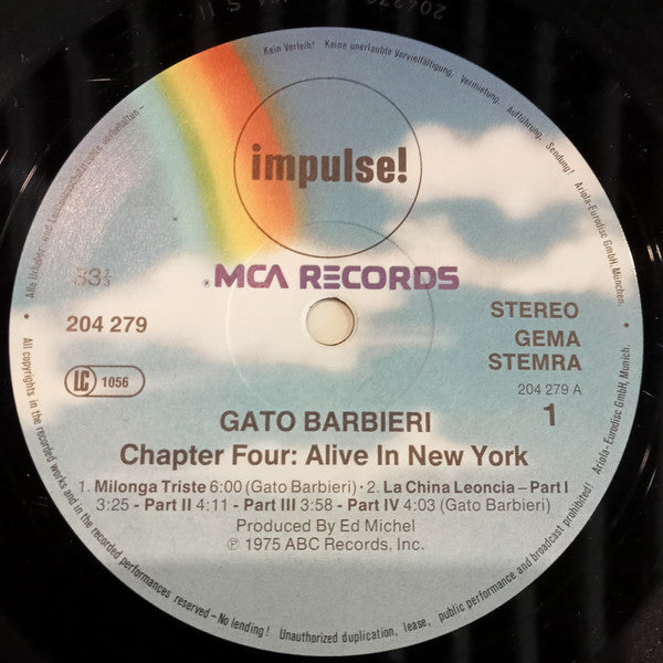 Gato Barbieri : Chapter Four: Alive In New York (LP, Album, RE)