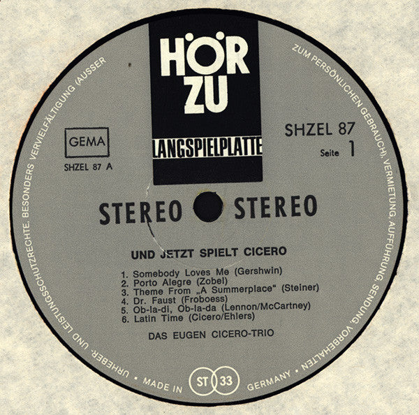 Eugen Cicero : Und Jetzt Spielt Cicero (LP, Album, Gre)