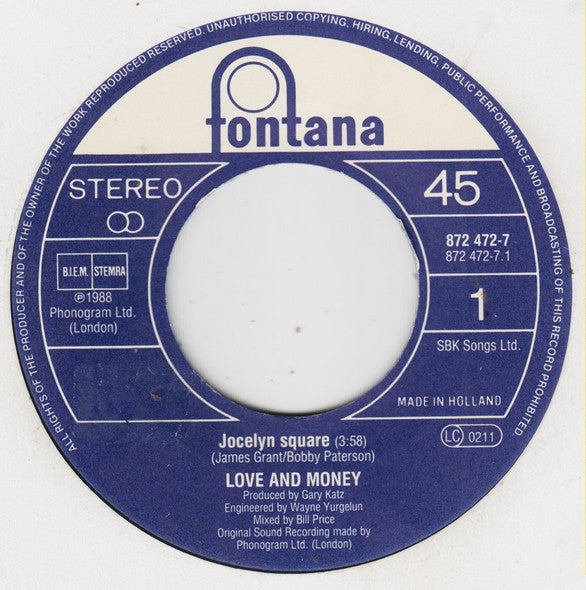 Love And Money : Jocelyn Square (7", Single)
