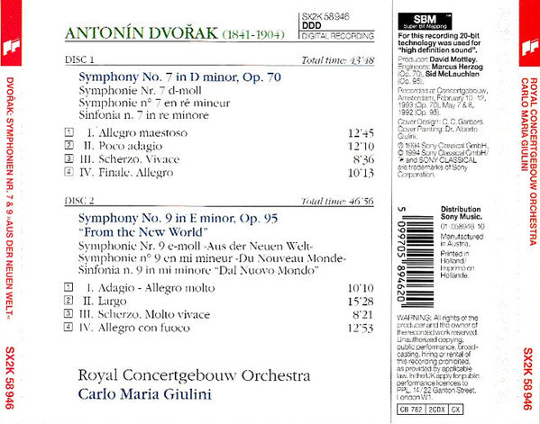 Antonín Dvořák, Concertgebouworkest, Carlo Maria Giulini : Symphony No.7 · Symphony No.9 "From The New World" (2xCD, Album)
