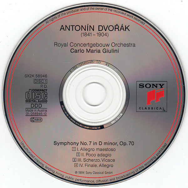 Antonín Dvořák, Concertgebouworkest, Carlo Maria Giulini : Symphony No.7 · Symphony No.9 "From The New World" (2xCD, Album)