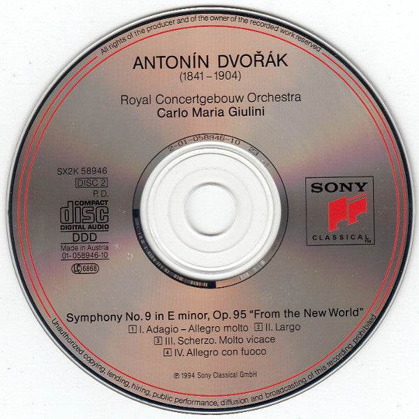 Antonín Dvořák, Concertgebouworkest, Carlo Maria Giulini : Symphony No.7 · Symphony No.9 "From The New World" (2xCD, Album)