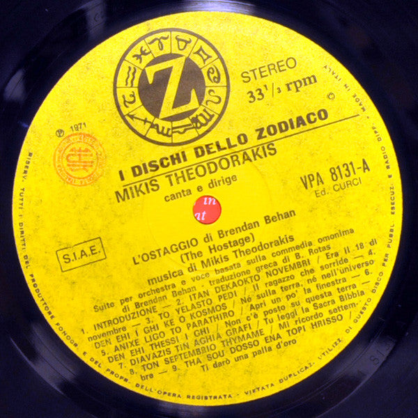 Mikis Theodorakis : L'Ostaggio (LP, Album, RE)