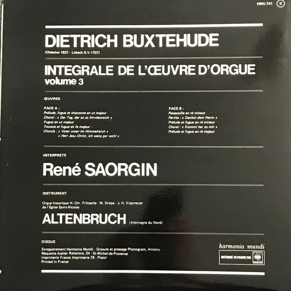 Dieterich Buxtehude, René Saorgin : Intégrale de L'Oeuvre D'Orgue Volume 3 (LP, Album, Gat)