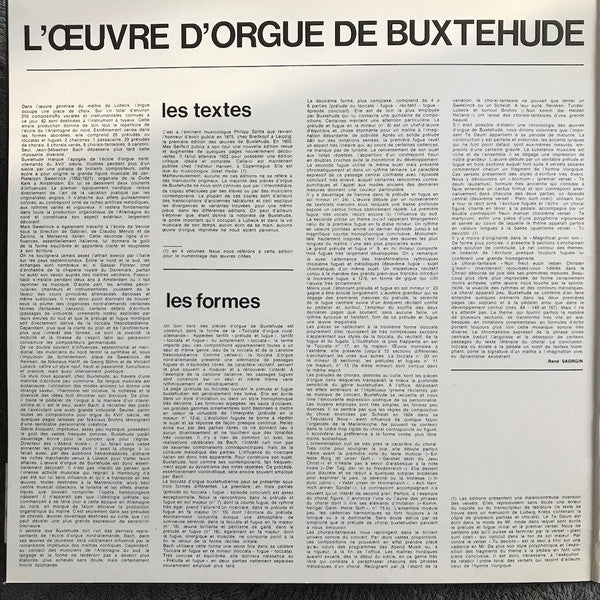 Dieterich Buxtehude, René Saorgin : Intégrale de L'Oeuvre D'Orgue Volume 3 (LP, Album, Gat)
