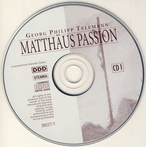 Georg Philipp Telemann / Barbara Schlick, Claudia Schubert, Wilfried Jochens, Stefan Dörr (2), Achim Rück, Hans-Georg Wimmer, La Stravaganza Köln, Ulrich Stötzel : Matthäus Passion (2xCD, Album, RE)