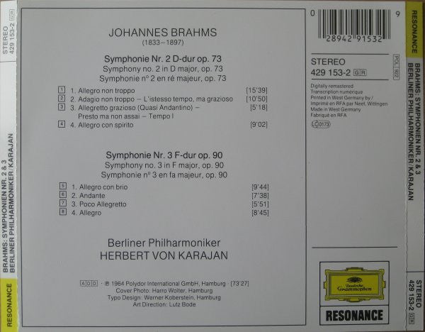 Johannes Brahms, Berliner Philharmoniker, Herbert von Karajan : Symphonien Nr. 2 & 3 (CD, RM)