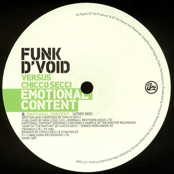 Funk D'Void Versus Chicco Secci : Emotional Content (12")