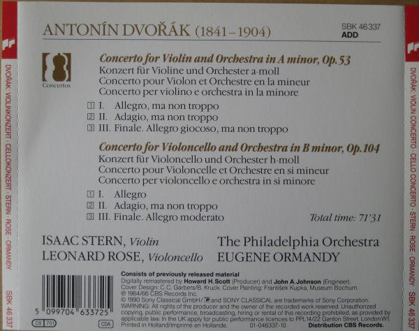 Antonín Dvořák : Isaac Stern, Leonard Rose, Eugene Ormandy : Violin Concerto • Cello Concerto (CD, Comp, RM)