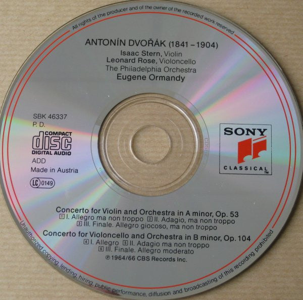 Antonín Dvořák : Isaac Stern, Leonard Rose, Eugene Ormandy : Violin Concerto • Cello Concerto (CD, Comp, RM)