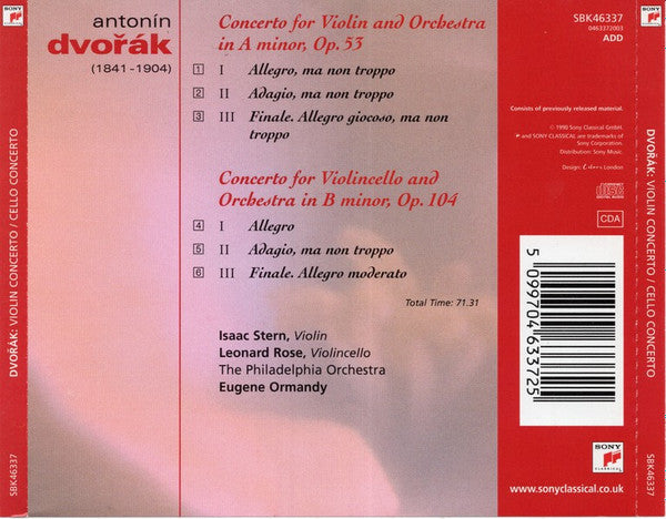 Antonín Dvořák : Isaac Stern, Leonard Rose, Eugene Ormandy : Violin Concerto • Cello Concerto (CD, Comp, RM)