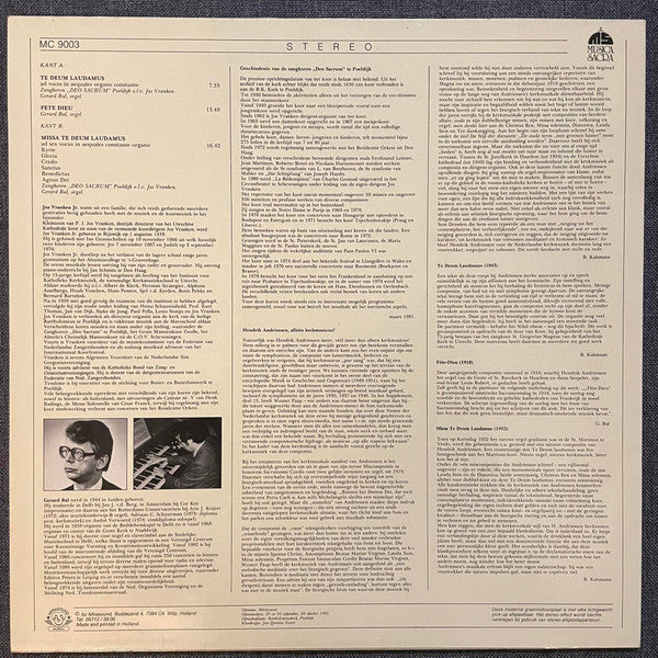 Hendrik Andriessen, Gerard Bal, Jos Vranken, Zangkoren Deo Sacrum : Hendrik Andriessen 1892-1981 (LP)