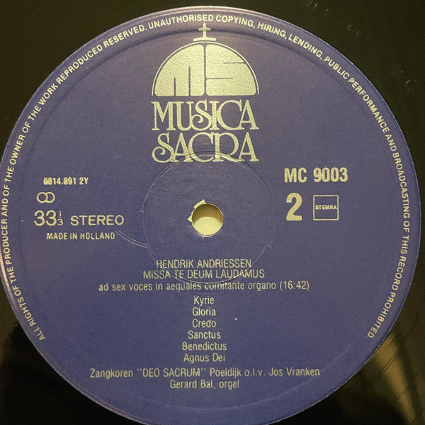 Hendrik Andriessen, Gerard Bal, Jos Vranken, Zangkoren Deo Sacrum : Hendrik Andriessen 1892-1981 (LP)