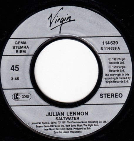 Julian Lennon : Saltwater (7", Single)