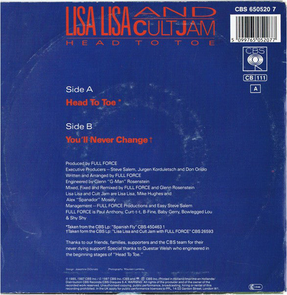 Lisa Lisa & Cult Jam : Head To Toe (7", Single)