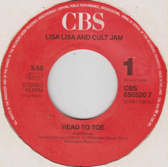 Lisa Lisa & Cult Jam : Head To Toe (7", Single)