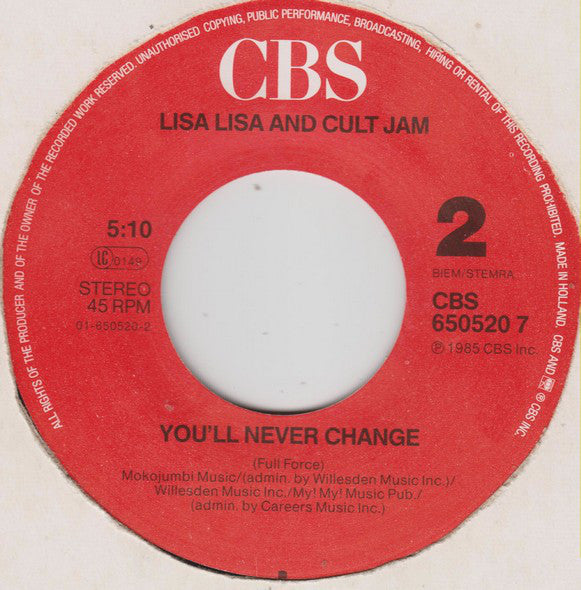 Lisa Lisa & Cult Jam : Head To Toe (7", Single)