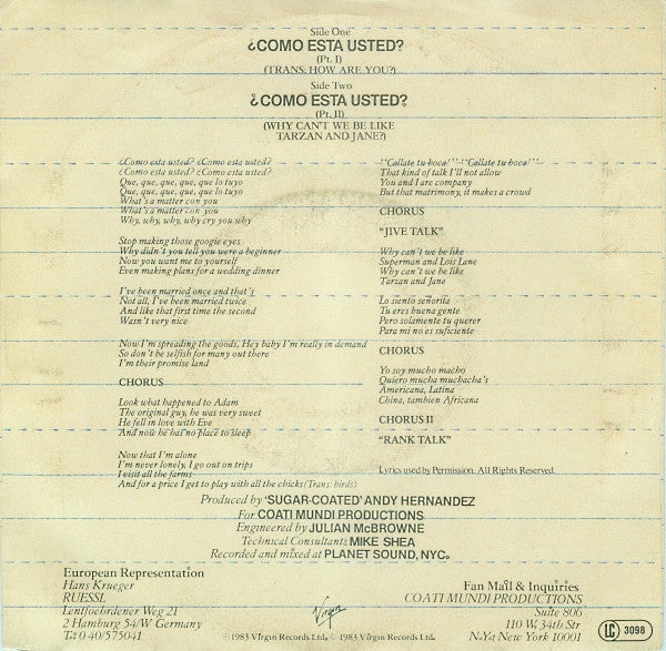 Coati Mundi : ¿Como Esta Usted? (Trans: How Are You?) Parts 1 & 2 (7", Single)