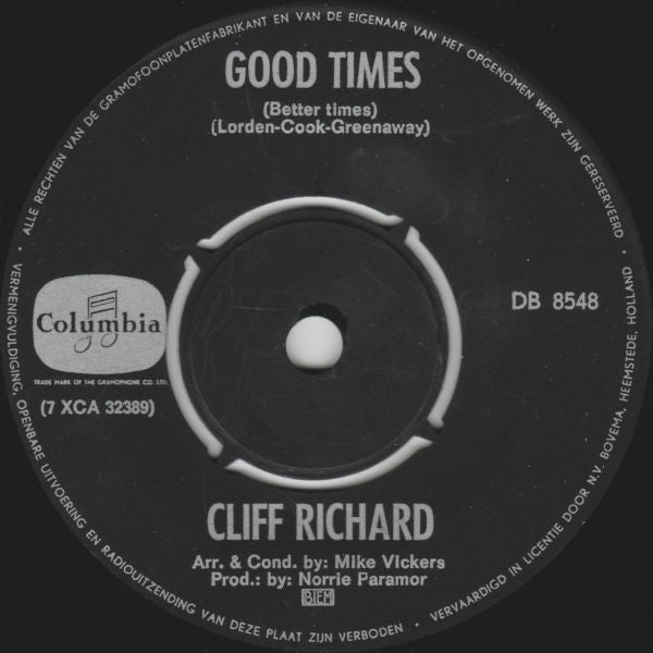 Cliff Richard : Good Times (Better Times) (7", Single)
