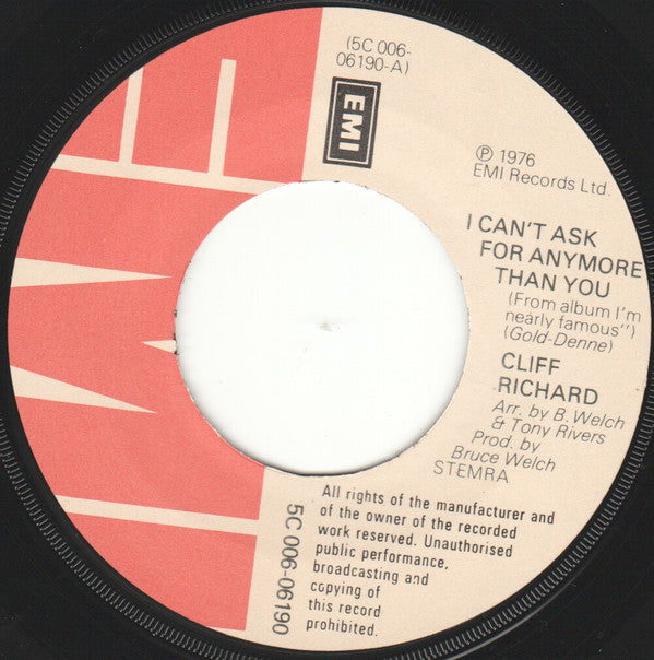 Cliff Richard : I Can't Ask For Anymore Than You (7", Single)
