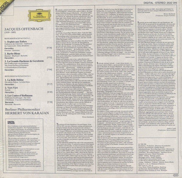 Jacques Offenbach, Berliner Philharmoniker • Herbert Von Karajan : Ouvertüren = Overtures (LP)