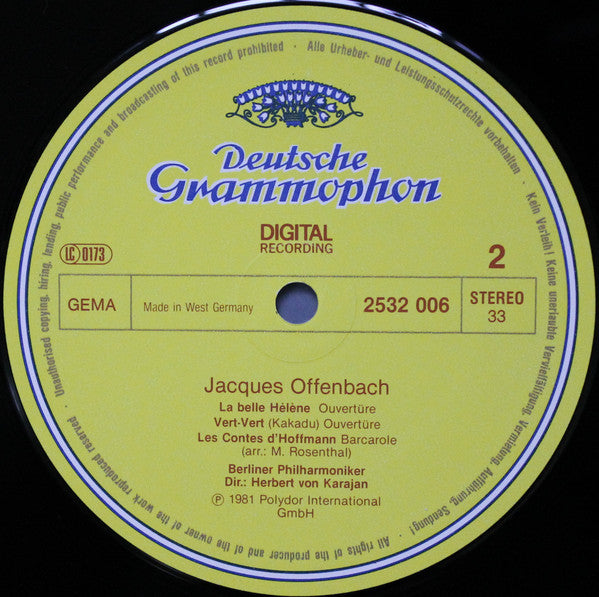 Jacques Offenbach, Berliner Philharmoniker • Herbert Von Karajan : Ouvertüren = Overtures (LP)