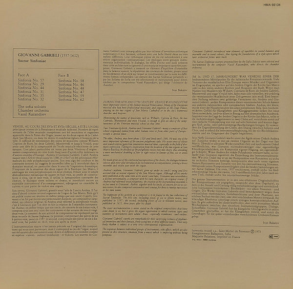 Giovanni Gabrieli, Sofia Soloists Chamber Orchestra, Vassil Kazandjiev : Sacrae Sinfoniae (LP)