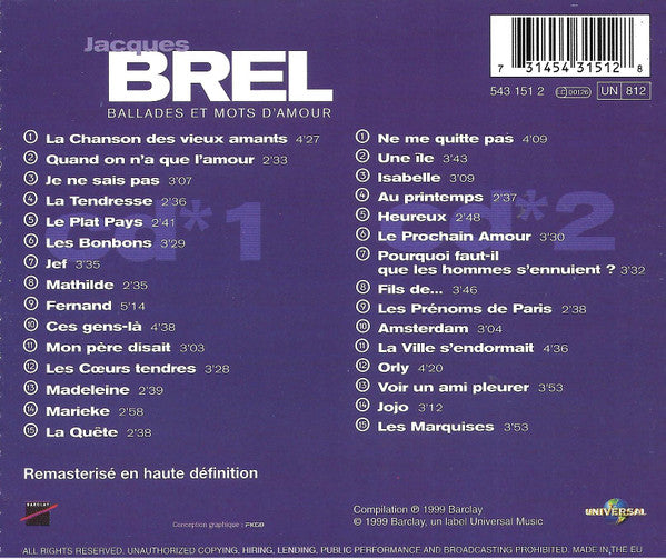 Jacques Brel : Jacques Brel (2xCD, Comp, RM)